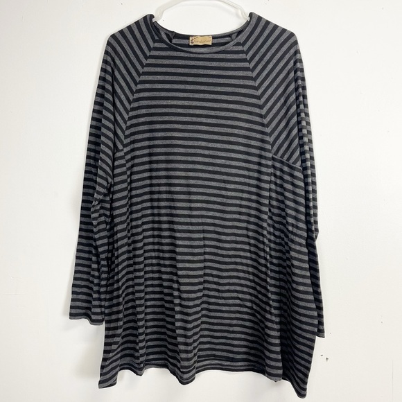 Karakorum Shirt Womens Large XL Black Gray Striped Tunic Round Neck - Picture 1 of 10